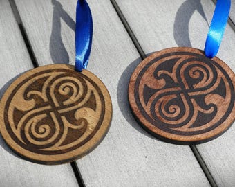 The Baubles of Rassilon - Wooden Laser engraved Christmas Decorations