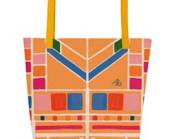 Tribal Tote Bag All Over Print Colorful Geometric Yellow Shoulder Bag Chic Tribal Print Tote Bag All Over Colorful DesignCasual Shoulder Bag
