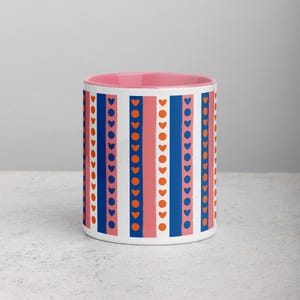 Cute Modern Quote Mug | Hand-Painted  Stripes Hearts | Ideal Housewarming Present Hand-Painted Ceramic Mug |  Adorable Stripes and Hearts .