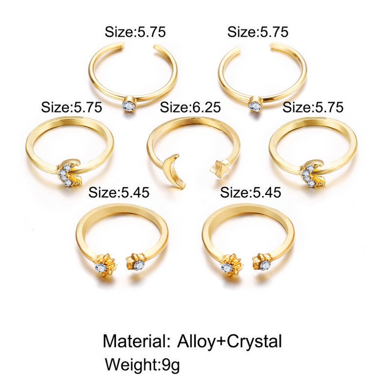 Moon and Star Rings Set 7 Piece Set Stacking Rings - Etsy