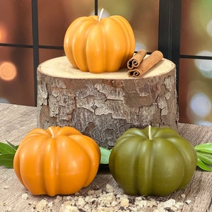 Fall Holiday Pillar Candle, Pumpkin Holiday Candle, Cinnamon & Vanilla Scent or Unscented Decorative Candles for Fall, Handmade Hostess Gift