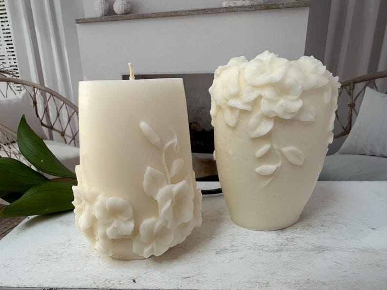Decorative Pillar Candle, Aesthetic Candle Gift, Gift Wrapped Candle, Gift Idea for Her, Undyed, Scented or Unscented, Wedding & Shower Gift