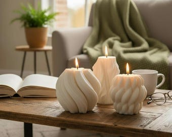 Pillar Candle, Large Decorative Soy Ribbed Candles, Large Aesthetic Luxury Candle, Great Birthday Gift, Housewarming Coffee Table Home Décor