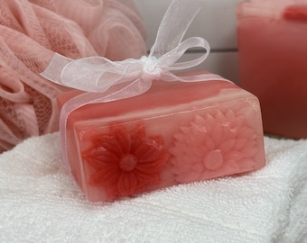 Handmade Glycerin Soap, Beach Rose & Peach Peony Handcrafted Soap, Gift for Mom, Handmade Fragrant Gift for Her, All Natural Soap Spa Gift