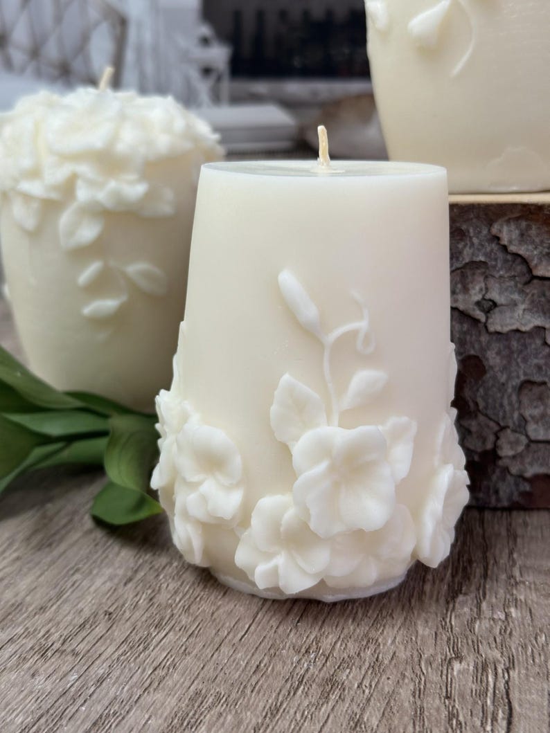 Decorative Pillar Candle, Aesthetic Candle Gift, Gift Wrapped Candle, Gift Idea for Her, Undyed, Scented or Unscented, Wedding & Shower Gift