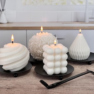 Handmade Candle, Undyed Luxury Soy Pillar Candle, Aesthetic Sculpted Bubble Candle, Rose and Ribbed Candle, Gift Boxed Candle Gifts for Her!