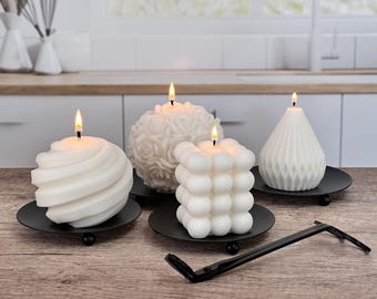 Handmade Candle, Undyed Luxury Soy Pillar Candle, Aesthetic Sculpted Bubble Candle, Rose and Ribbed Candle, Gift Boxed Candle Gifts for Her!