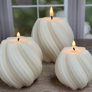 Aesthetic Soy Candles, Pillar Luxury Candle, Sculpted Ribbed Candles, Decorative Candle, Minimalist, Gifts for Mom, Birthday & Hostess Gifts