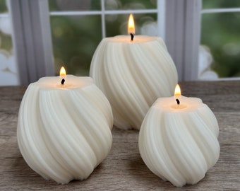 Aesthetic Soy Candles, Pillar Luxury Candle, Sculpted Ribbed Candles, Decorative Candle, Minimalist, Gifts for Mom, Birthday & Hostess Gifts