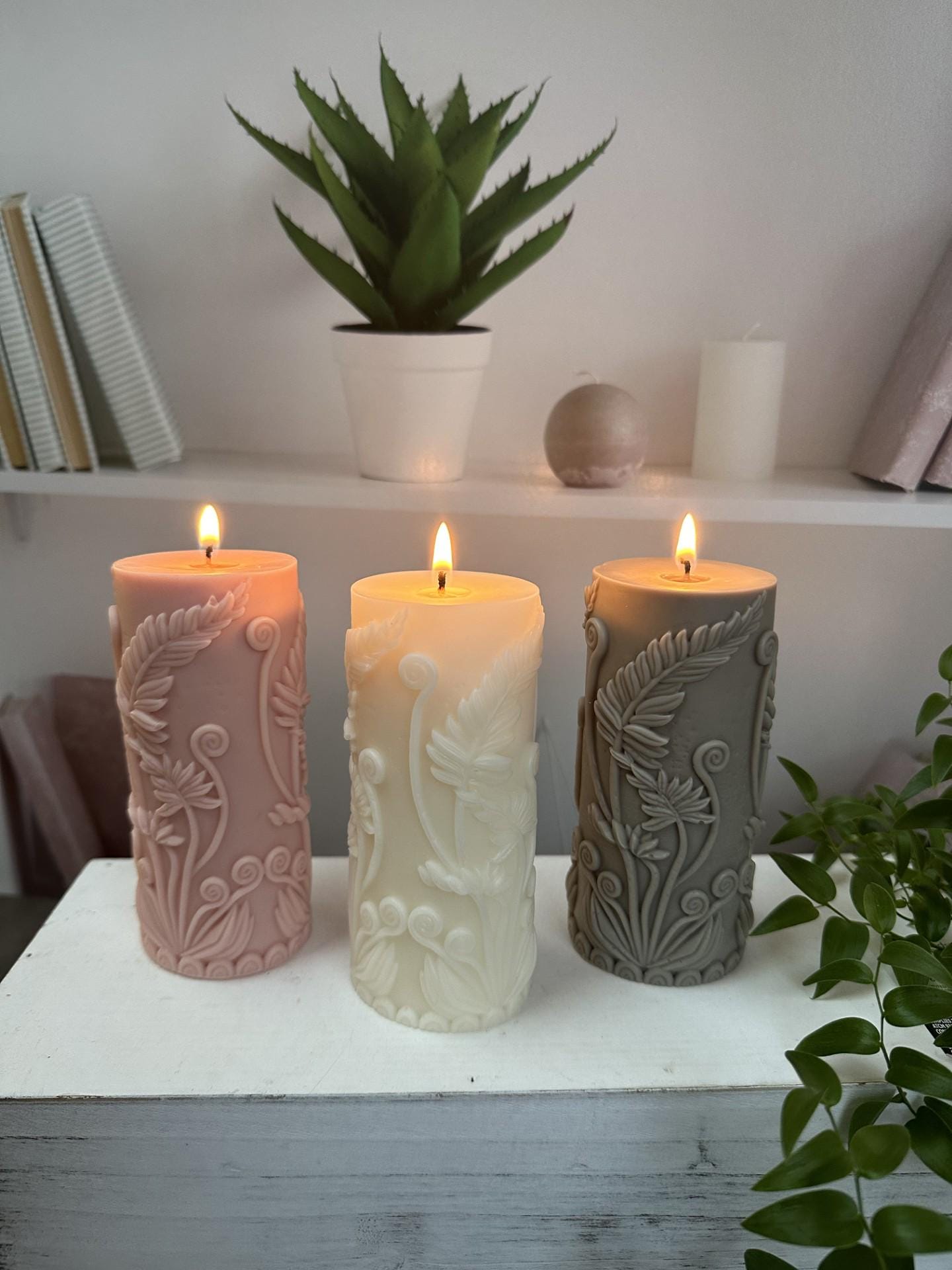 Pillar Candle, Fern & Vine Luxury Candles, Fragrant Soy Candles, Decorative Candles, Elegant Home Decor, Gift Ideas for Mom, Birthday Gifts!