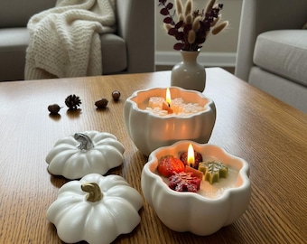 Cozy Fall Candles, Decorative Pumpkin Candles for Thanksgiving & Holiday Decor, Comfy Seasonal Scents, Coco Apricot Creme Wax, Hostess Gifts