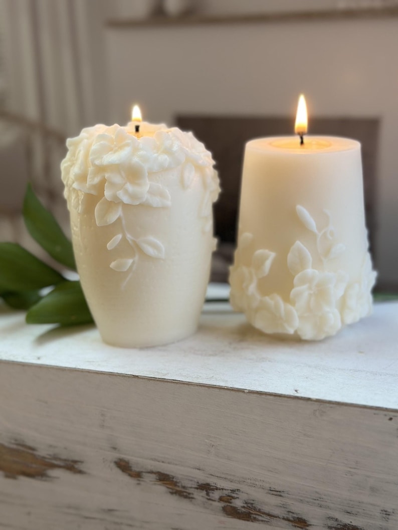 Decorative Pillar Candle, Aesthetic Candle Gift, Gift Wrapped Candle, Gift Idea for Her, Undyed, Scented or Unscented Wedding & Hostess Gift