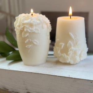 Decorative Pillar Candle, Aesthetic Candle Gift, Gift Wrapped Candle, Gift Idea for Her, Undyed, Scented or Unscented, Wedding & Shower Gift