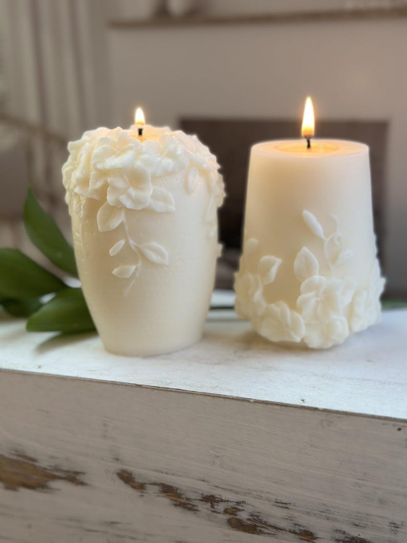 Decorative Pillar Candle, Aesthetic Candle Gift, Gift Wrapped Candle, Gift Idea for Her, Undyed, Scented or Unscented, Wedding & Shower Gift