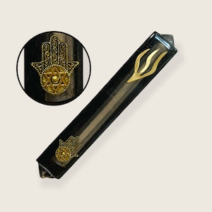 Mezuzah - Black and Gold Modern Mezuzah - Jewish Epoxy Art - Epoxy Judaica Handmade Hamsa Mezuza Case - Jewish Housewarming Gift