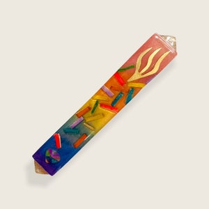 Rainbow Mezuzah - Handmade Mezuzah Case - Epoxy Resin Mezuzah - Rainbow LGBTQ - Rainbow Mezuzah Case - Mezuzah For Girls - Kosher Scroll