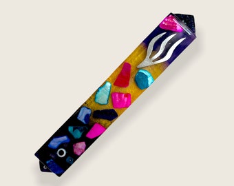 Colorful Epoxy Mezuzah Case with Glass Shell bits - Judaica Handmade Mezuzah Case - Jewish Housewarming Gift - Multicolor Mezuzah with Eye