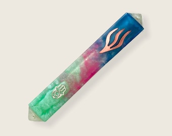 Mezuzah - Multicolor Rose Gold Mezuzah - Handmade Epoxy Mezuzah Case - Jewish Housewarming Gift - Jewish Epoxy Art - Multicolor Mezuzah