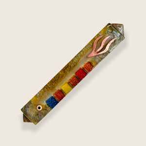 Mezuzah - Rustic Gold Mosaic Modern Mezuzah - Religious Gift for Jewish Home - Judaica Handmade Mezuza Case - Gift for Jewish Housewarming