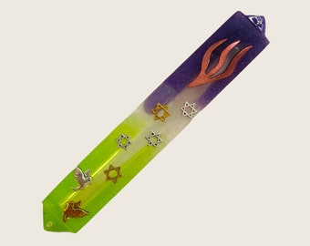 Mezuzah with Doves and Stars of David - Handmade Epoxy Resin Mezuzah - Judaica Gift - Gold , Silver , Rose Gold