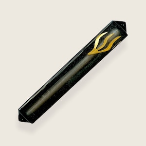 Mezuzah - Black and Gold Modern Mezuzah - Jewish Epoxy Art - Epoxy Judaica Handmade Hamsa Mezuza Case - Jewish Housewarming Gift
