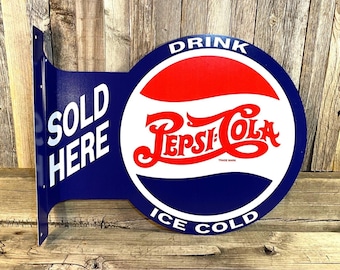 Letrero metálico grande con borde de Pepsi Cola / Para garaje, cueva de hombre, sótano
