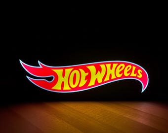 Letrero LED USB impreso en 3D con el logotipo de Hot Wheels – Lámpara de neón de 8 pulgadas