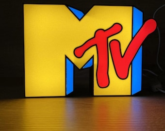 Caja de luz con el logotipo de MTV Music Television, impresa en 3D, lámpara LED USB, letrero de neón decorativo