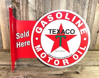 Letrero metálico de estilo vintage con brida grande de Texaco para gasolina