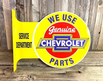 Letrero metálico amarillo de brida grande para repuestos Chevy / Decoración de pared para garaje, bar o sótano