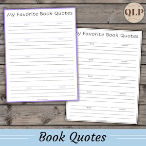 Favorite Book Quotes Printable, Reading Journal, Bookworm Gift, Reading Review Printable, Reading Printable