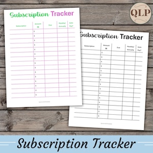 Subscription Tracker Printable, Membership Tracker, Subscription Expense Tracker Binder Printable