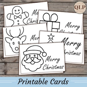 Printable Christmas Coloring Cards for Kids: Reindeer, Santa, Tree (PDF Download)