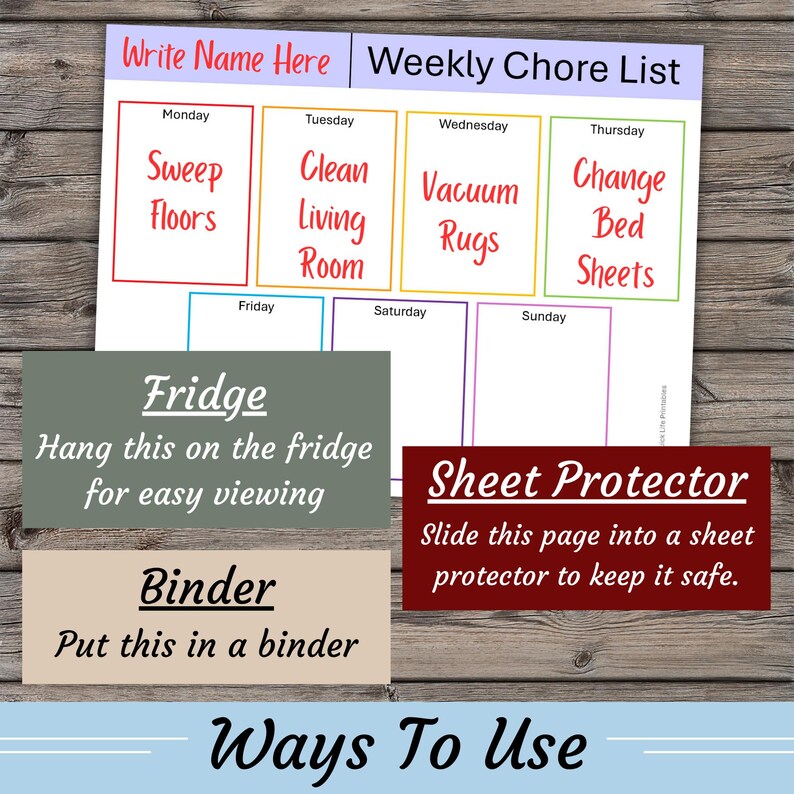 7 Day Weekly Chore Chart, Printable Task Management Planner (PDF) - Etsy