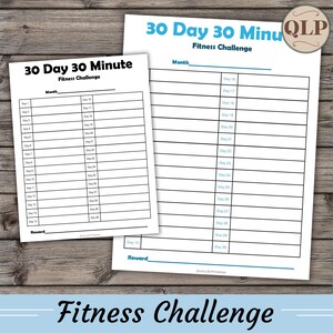 30 Day 30 Minute Fitness Challenge, Wellness Challenge, Healthy Challenge Journal, Printable Fitness Tracker