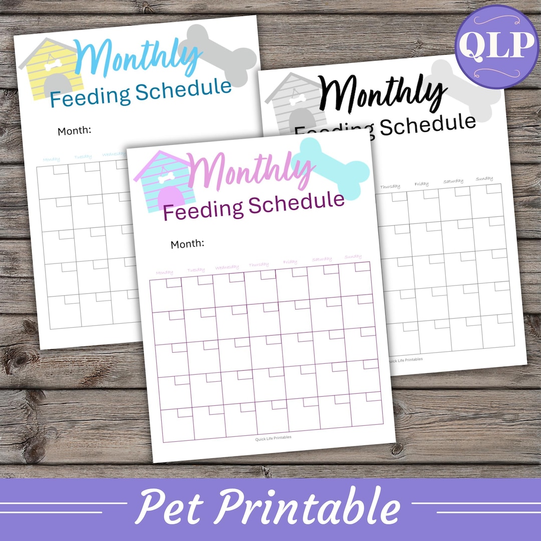 Monthly Pet Feeding Schedule, Printable Tracker (PDF Download) - Etsy