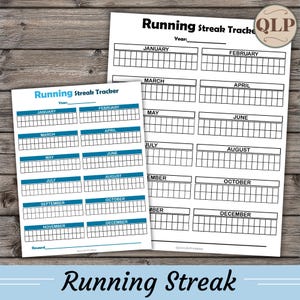 Running Streak Tracker Printable, Exercise Printable, Wellness Planner, Fitness Tracker, Running Tracker