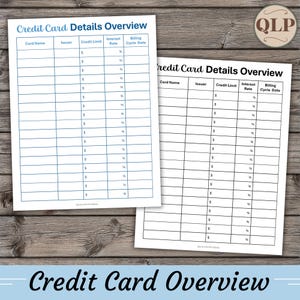 Credit Card Tracker Druckvorlage, Übersicht über Kreditkartendetails, Kreditkartenbudgetmangement