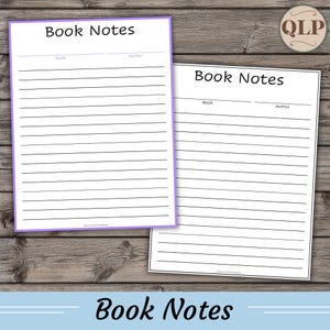 Book Notes Printable, Reading Journal Pages, Book Lovers Notes Pages, Reading Notes, Printable Notes Template