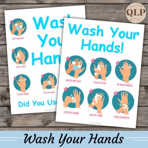 Wash Your Hands Poster – Hand Washing Visual Chart for Kids, Kids Routine Posters, Kids Printable Hand Washing Poster