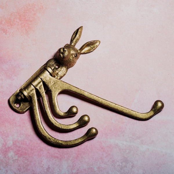 Gold Rabbit, Hare, Multi Coat Hook, Rustic Gold Coat Hook, Vintage Gold Coat Hook | Sass and Belle | Homeware | Spring | Animals | Hooks