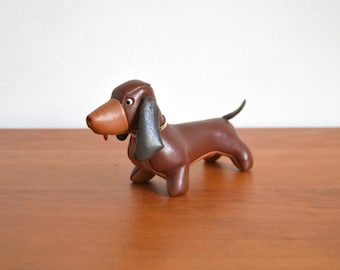 Dachshund dog figurine, decorative figure, sewn in faux leather