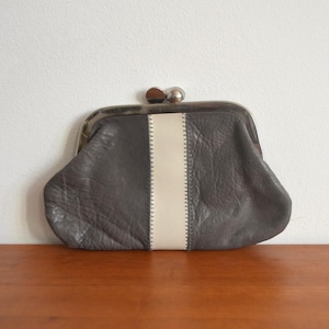 Täschchen größerer Geldbeutel Portemonnaie dunkelgrau Leder Patchwork 70er Jahre vintage Portmonee Geldbörse