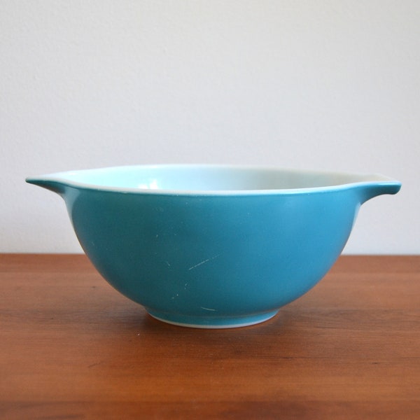 Pyrex Schale 442 1 1,5 pt Opalglas petrol teal Cinderella Bowl Folklore Muster vintage 70er seventies Ovenware