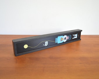 Knitting needle box, knitting needle case, black, 80s/70s, grandma/grandpa, sliding lid, wooden box for knitting needles