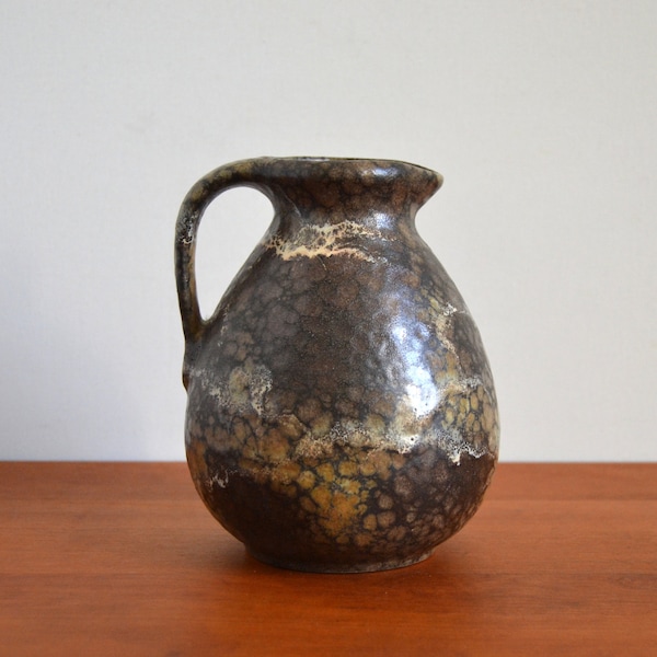 Kleine Vase von Ruscha 3011 schwarz braun rund Henkelvase vintage