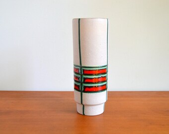 Vase Bay 60s vintage Mid Century white red green turquoise cylinder