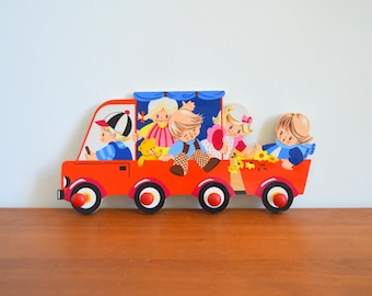 Mertens vintage wooden children's wardrobe, colorful truck