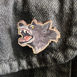 Wooden Angry Wolf Pin