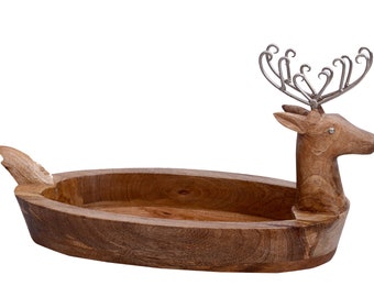 Wooden Reindeer face Boat Tray